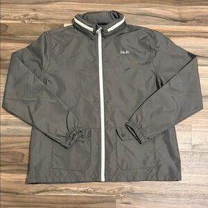 Huk Jacket Men’s XL Grey Performance Fishing Packable Rain Windbreaker Hooded
